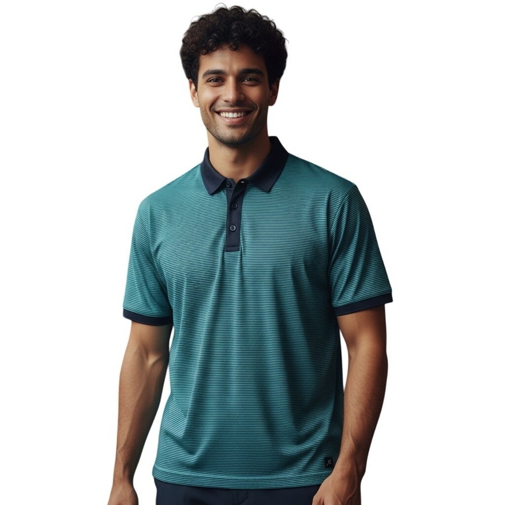 Kenneth Cole Golf XL Polo Shirt Mens Striped Teal Blue Black Athletic NEW